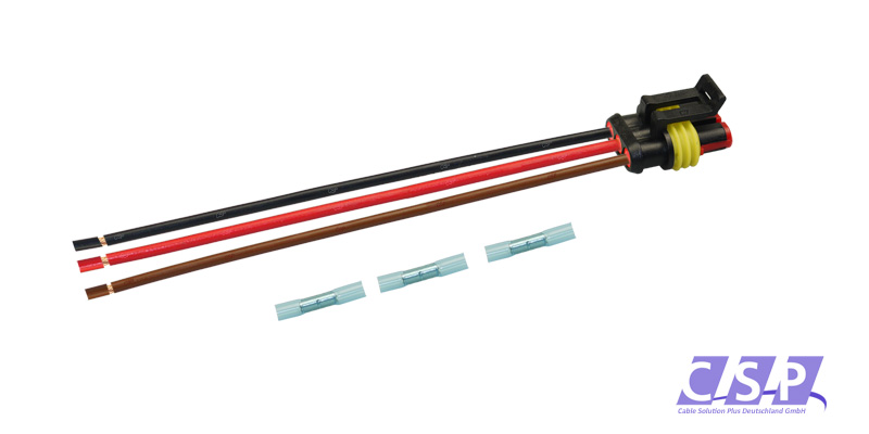 [33-0109] Superseal 3-polig konfektioniertes Buchsengehäuse, 250mm, Leitung H07V-K 1,50mm², Schrumpfverbinder