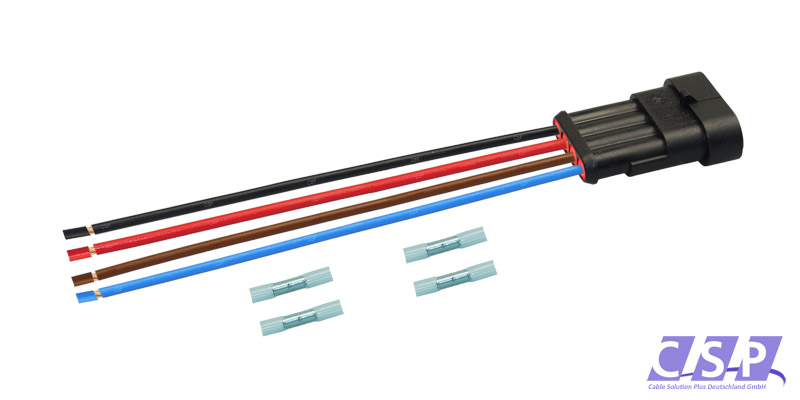 [33-0122] Superseal 4-polig konfektioniertes Stiftgehäuse, 250mm, Leitung H07V-K 1,50mm², Schrumpfverbinder