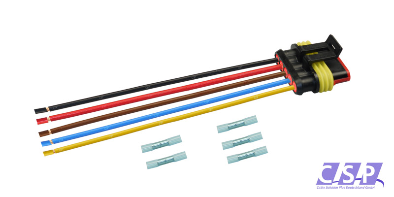 [33-0111] Superseal 5-polig konfektioniertes Buchsengehäuse, 250mm, Leitung H07V-K 1,50mm², Schrumpfverbinder