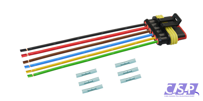 [33-0112] Superseal 6-polig konfektioniertes Buchsengehäuse, 250mm, Leitung H07V-K 1,50mm², Schrumpfverbinder