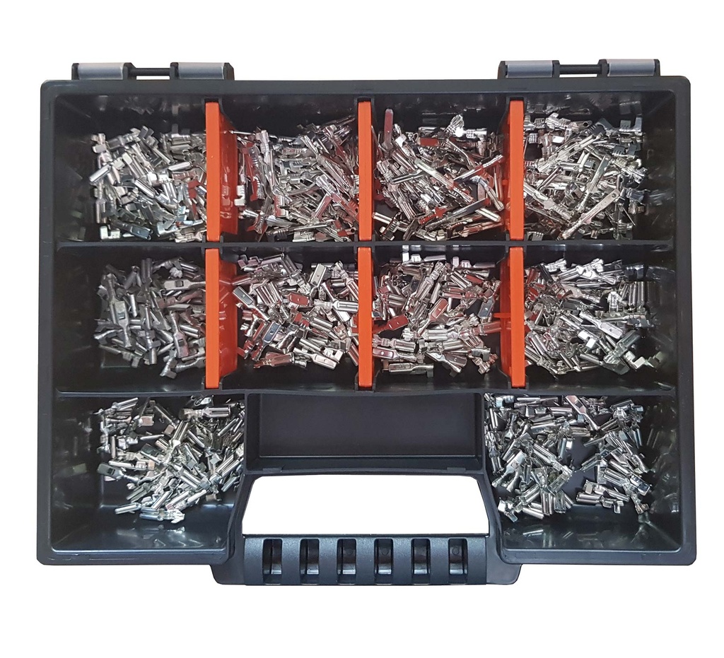 [33-0985-SK] Sortiment Flachsteckhülsen/Flachstecker 2,8x0,8 und 2,8x0,5 DIN m. 500 Teilen