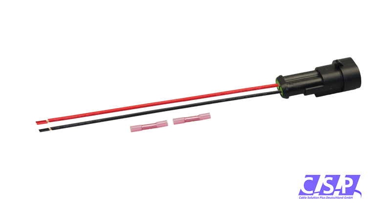 [33-0126-GN] Superseal 2-polig konfektioniertes Stiftgehäuse, 250mm, Leitung FLRY 0,50mm², Schrumpfverbinder