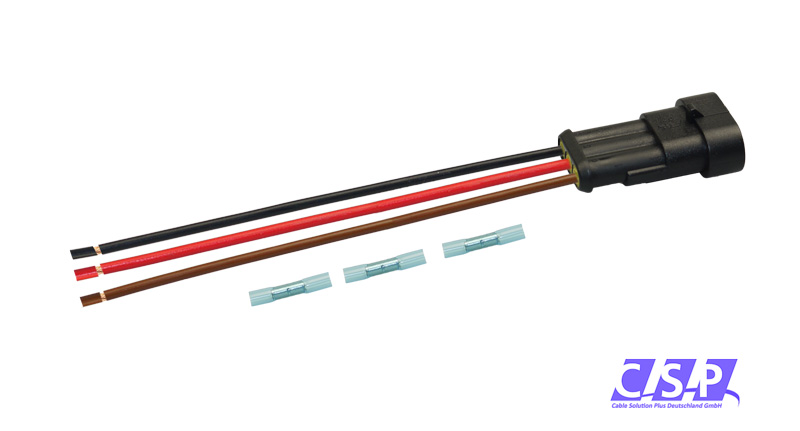 [33-0127-GE] Superseal 3-polig konfektioniertes Stiftgehäuse, 250mm, Leitung FLRY 1,50mm², Schrumpfverbinder