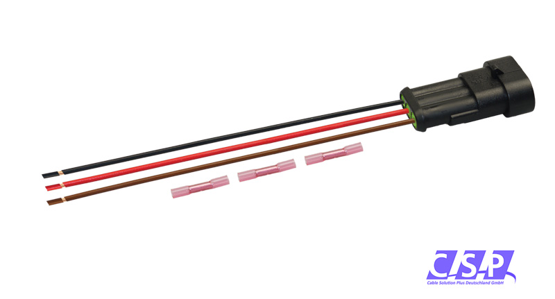 [33-0127-GN] Superseal 3-polig konfektioniertes Stiftgehäuse, 250mm, Leitung FLRY 0,50mm², Schrumpfverbinder
