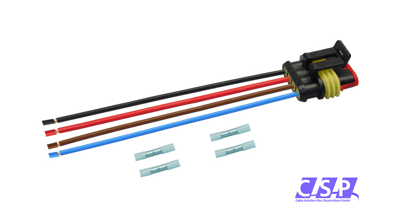 [33-0116-GE] Superseal 4-polig konfektioniertes Buchsengehäuse, 250mm, Leitung FLRY 1,50mm², Schrumpfverbinder