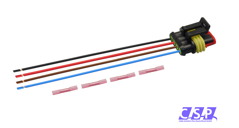 [33-0116-GN] Superseal 4-polig konfektioniertes Buchsengehäuse, 250mm, Leitung FLRY 0,50mm², Schrumpfverbinder