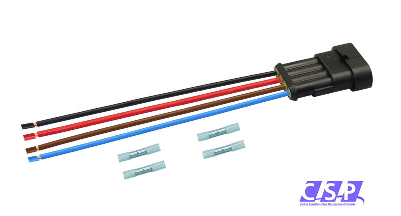 [33-0128-GE] Superseal 4-polig konfektioniertes Stiftgehäuse, 250mm, Leitung FLRY 1,50mm², Schrumpfverbinder