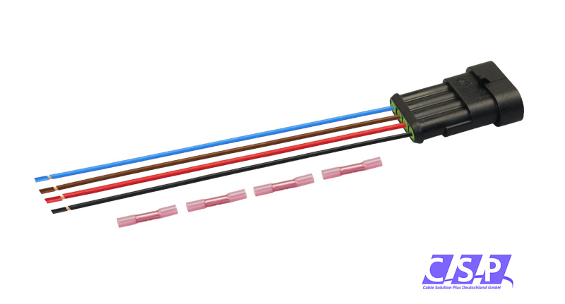 [33-0128-GN] Superseal 4-polig konfektioniertes Stiftgehäuse, 250mm, Leitung FLRY 0,50mm², Schrumpfverbinder