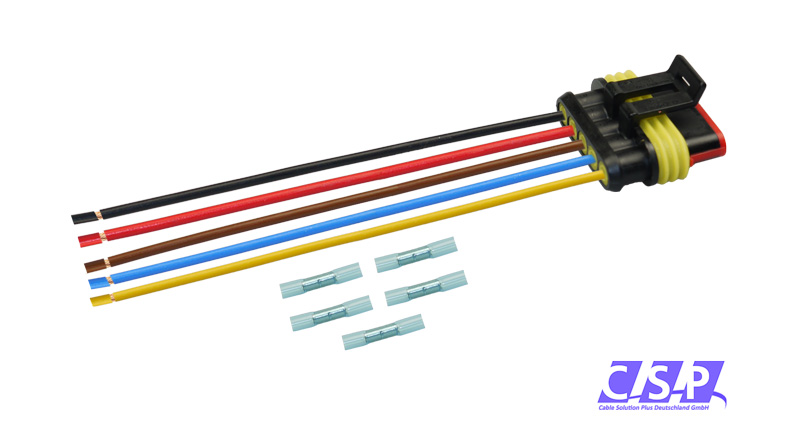 [33-0117-GE] Superseal 5-polig konfektioniertes Buchsengehäuse, 250mm, Leitung FLRY 1,50mm², Schrumpfverbinder