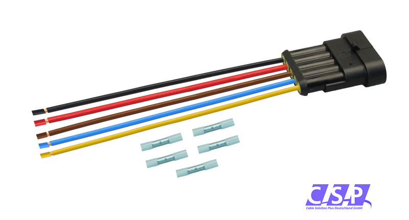 [33-0129-GE] Superseal 5-polig konfektioniertes Stiftgehäuse, 250mm, Leitung FLRY 1,50mm², Schrumpfverbinder