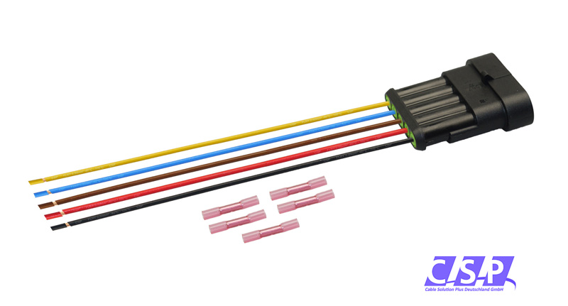 [33-0129-GN] Superseal 5-polig konfektioniertes Stiftgehäuse, 250mm, Leitung FLRY 0,50mm², Schrumpfverbinder