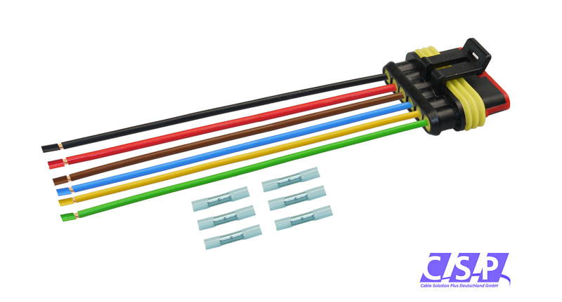 [33-0118-GE] Superseal 6-polig konfektioniertes Buchsengehäuse, 250mm, Leitung FLRY 1,50mm², Schrumpfverbinder