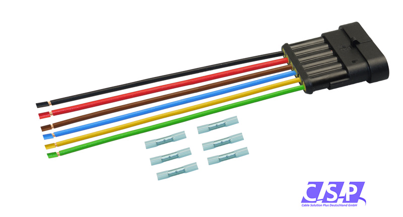 [33-0130-GE] Superseal 6-polig konfektioniertes Stiftgehäuse, 250mm, Leitung FLRY 1,50mm², Schrumpfverbinder