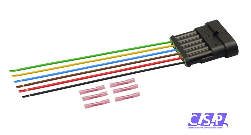 [33-0130-GN] Superseal 6-polig konfektioniertes Stiftgehäuse, 250mm, Leitung FLRY 0,50mm², Schrumpfverbinder
