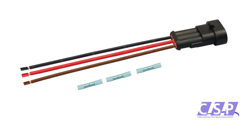[33-0127-RT] Superseal 3-polig konfektioniertes Stiftgehäuse, 250mm, Leitung FLRY 2,50mm², Schrumpfverbinder