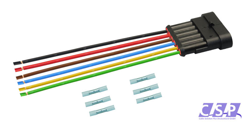 [33-0130-RT] Superseal 6-polig konfektioniertes Stiftgehäuse, 250mm, Leitung FLRY 2,50mm², Schrumpfverbinder