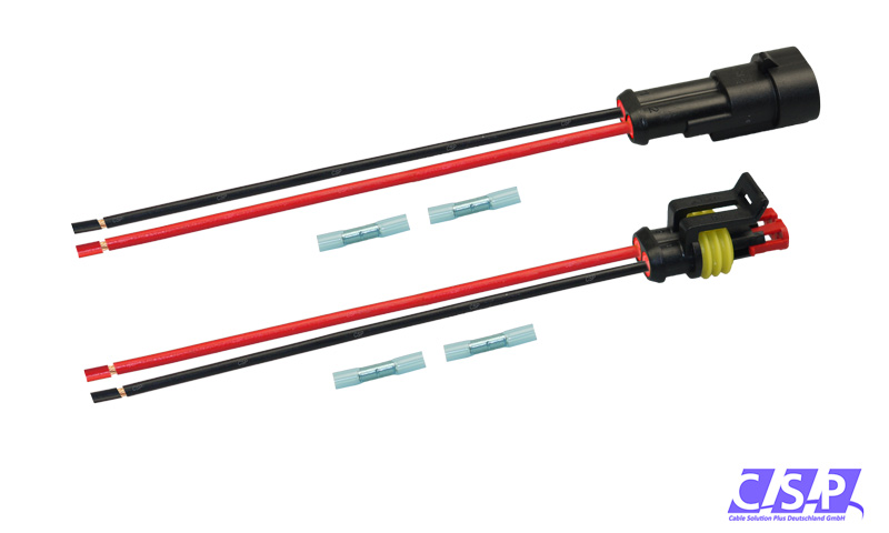 [33-0132] Superseal Set 2-polig konfektioniertes Stift- und Buchsengehäuse, 250mm, Leitung H07V-K 1,50mm², Schrumpfverbinder