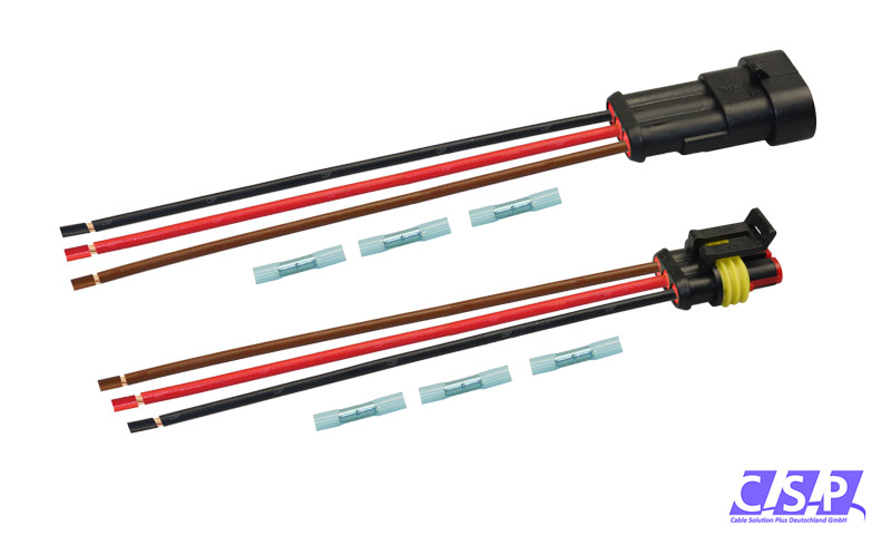 [33-0133] Superseal Set 3-polig konfektioniertes Stift- und Buchsengehäuse, 250mm, Leitung H07V-K 1,50mm², Schrumpfverbinder