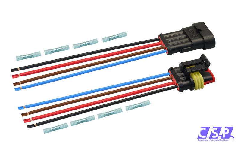[33-0134] Superseal Set 4-polig konfektioniertes Stift- und Buchsengehäuse, 250mm, Leitung H07V-K 1,50mm², Schrumpfverbinder