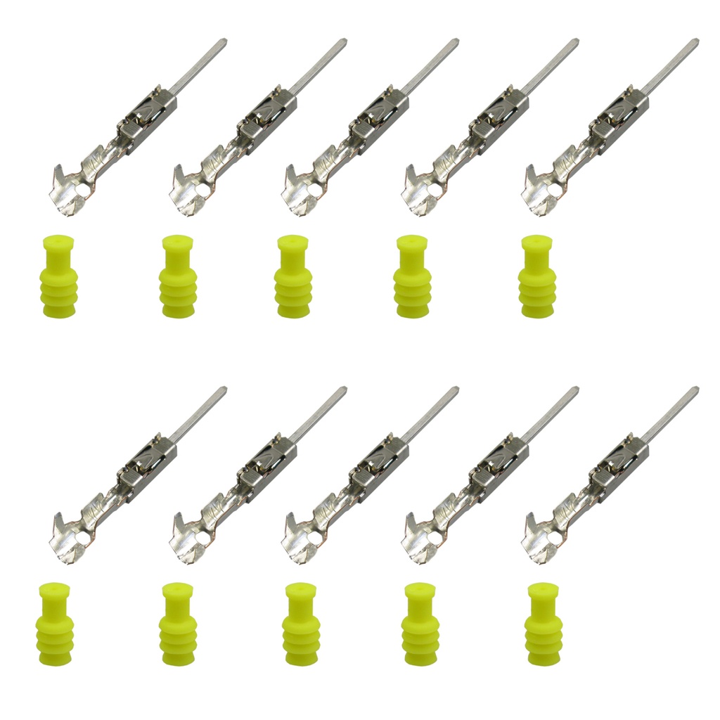[33-0474-GELB] 10x MQS Quadlok MOST FAKRA PIN Crimp Stift Kontakt Seal 0,25²-0,50² gedichtet