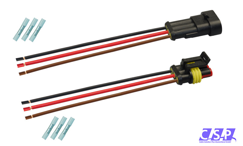 [33-0139-GE] Superseal Set 3-polig konfektioniertes Stift- und Buchsengehäuse, 250mm, Leitung FLRY 1,50mm², Schrumpfverbinder