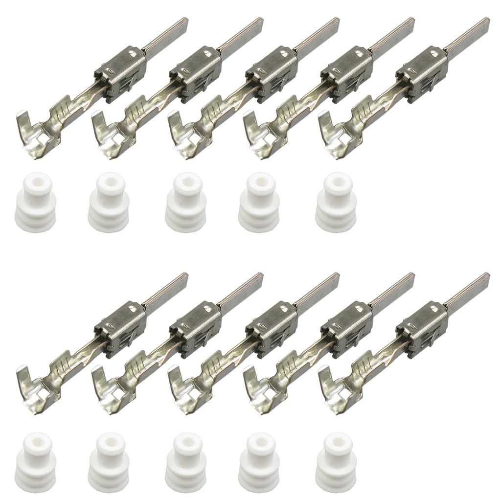 [33-0731-WEISS] Set Kontakt Stift JPT 2,8x0,8  0,50²-1,00² Länge ca. 26,8 / Seal f. Ø 2,2-3,0mm