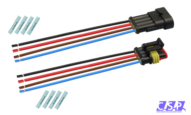 [33-0140-GE] Superseal Set 4-polig konfektioniertes Stift- und Buchsengehäuse, 250mm, Leitung FLRY 1,50mm², Schrumpfverbinder