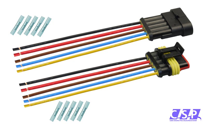 [33-0141-GE] Superseal Set 5-polig konfektioniertes Stift- und Buchsengehäuse, 250mm, Leitung FLRY 1,50mm², Schrumpfverbinder