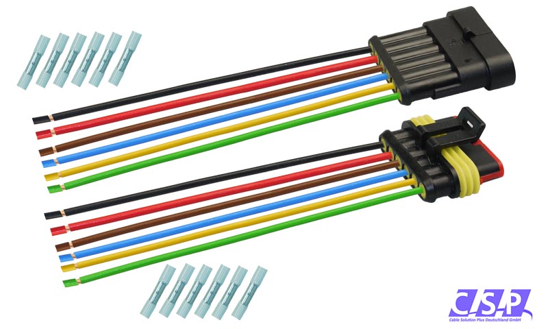 [33-0142-GE] Superseal Set 6-polig konfektioniertes Stift- und Buchsengehäuse, 250mm, Leitung FLRY 1,50mm², Schrumpfverbinder