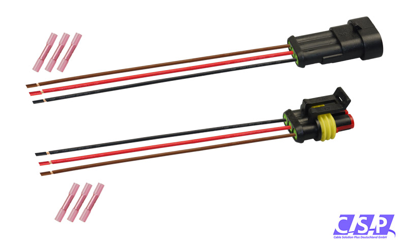[33-0139-GN] Superseal Set 3-polig konfektioniertes Stift- und Buchsengehäuse, 250mm, Leitung FLRY 0,50mm², Schrumpfverbinder