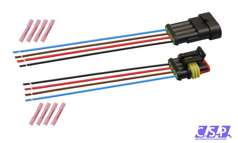 [33-0140-GN] Superseal Set 4-polig konfektioniertes Stift- und Buchsengehäuse, 250mm, Leitung FLRY 0,50mm², Schrumpfverbinder