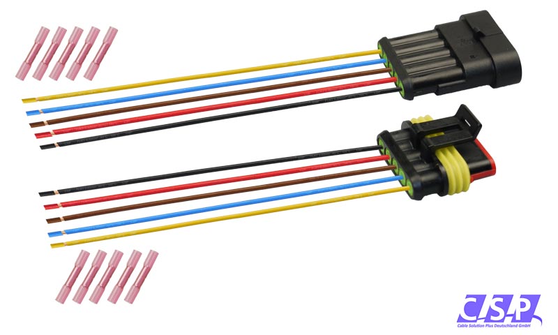 [33-0141-GN] Superseal Set 5-polig konfektioniertes Stift- und Buchsengehäuse, 250mm, Leitung FLRY 0,50mm², Schrumpfverbinder