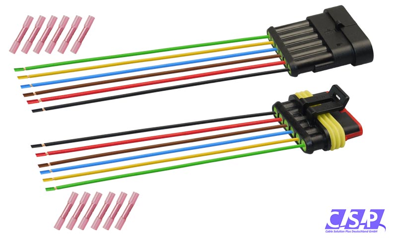 [33-0142-GN] Superseal Set 6-polig konfektioniertes Stift- und Buchsengehäuse, 250mm, Leitung FLRY 0,50mm², Schrumpfverbinder