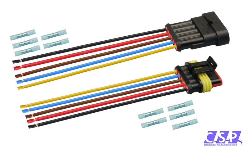 [33-0141-RT] Superseal Set 5-polig konfektioniertes Stift- und Buchsengehäuse, 250mm, Leitung FLRY 2,50mm², Schrumpfverbinder