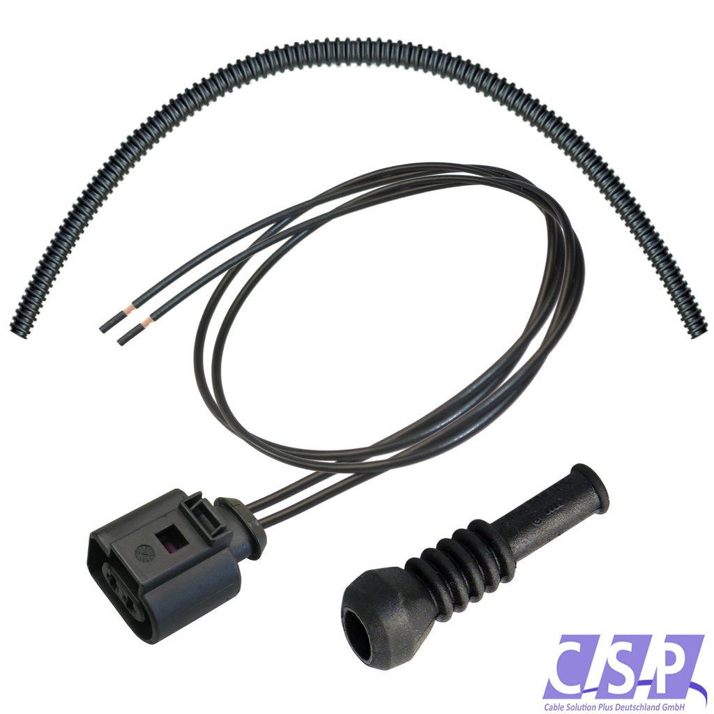 [33-1621-WELL] Stecker 2-polig für VW AUDI 1J0973722 Reparatursatz 1,00²   Wellrohr   Schutzkappe