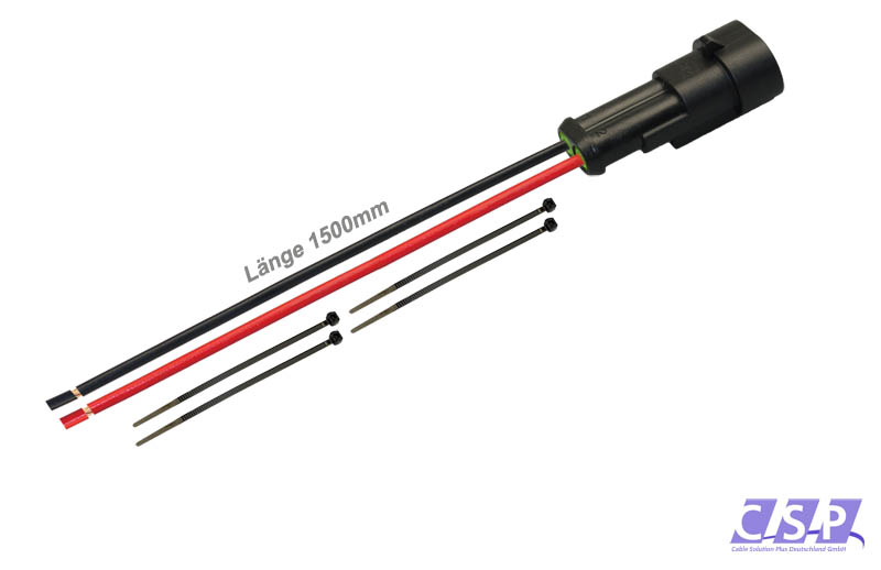[33-0331] Superseal 2-polig konfektioniertes Stiftgehäuse, 1500mm, Leitung FLRY 0,50mm², Kabelbinder