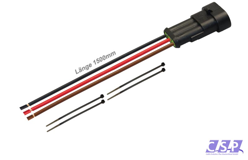 [33-0333] Superseal 3-polig konfektioniertes Stiftgehäuse, 1500mm, Leitung FLRY 0,50mm², Kabelbinder