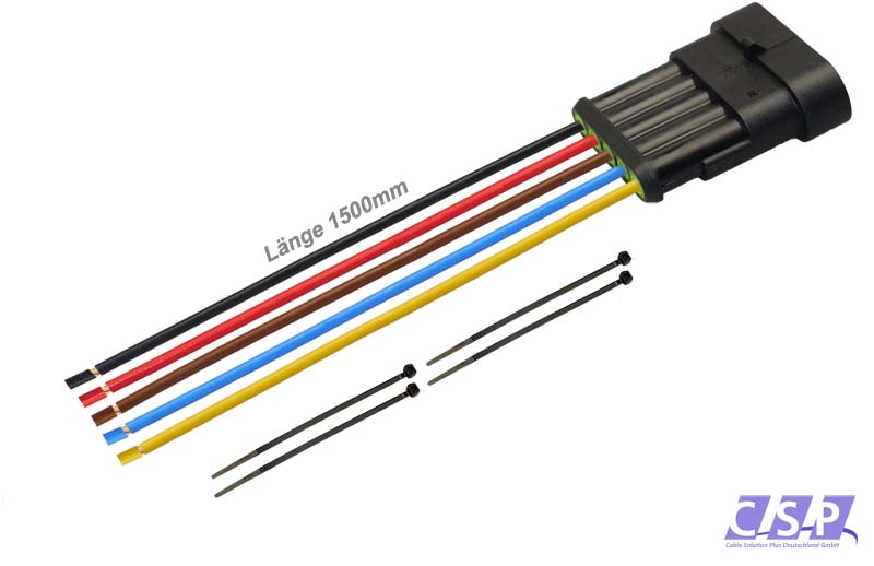[33-0337] Superseal 5-polig konfektioniertes Stiftgehäuse, 1500mm, Leitung FLRY 0,50mm², Kabelbinder