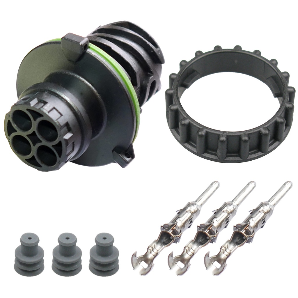 [33-1728] Rundstecker Set Stift 3 polig AMP DIN 72585 Rundsteckverbinder m. Ring IP67 KFZ