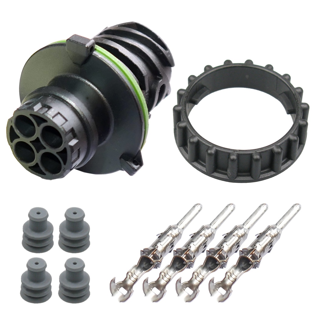 [33-1751] Rundstecker Set Stift 4 polig AMP DIN 72585 Rundsteckverbinder m. Ring IP67 KFZ