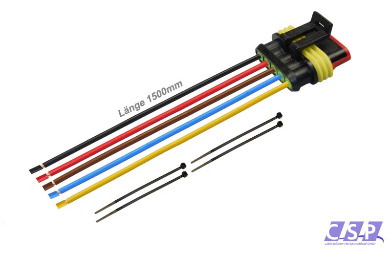 [33-0338] Superseal 5-polig konfektioniertes Buchsengehäuse, 1500mm, Leitung FLRY 0,50mm², Kabelbinder