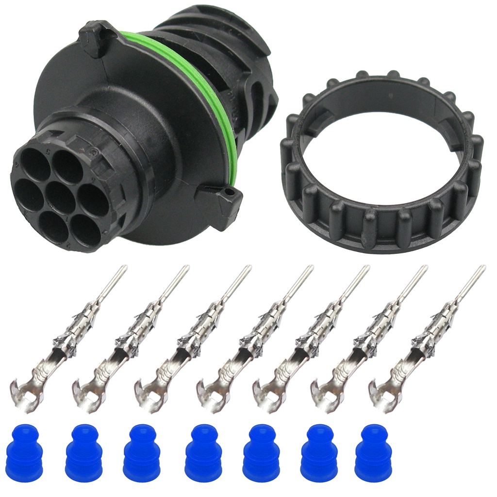 [33-1731] Rundstecker Set Stift 7 polig AMP DIN 72585 Rundsteckverbinder m. Ring IP67 KFZ