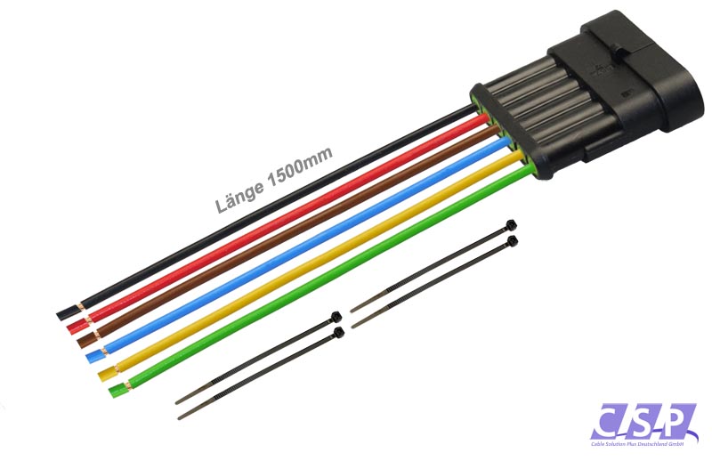 [33-0339] Superseal 6-polig konfektioniertes Stiftgehäuse, 1500mm, Leitung FLRY 0,50mm², Kabelbinder