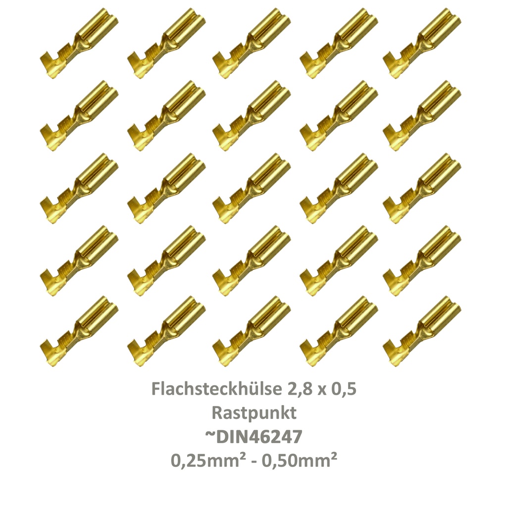 [33-0922-25] 25 Flachsteckhülse 2,8x0,5 Kabelschuh unisoliert 0,25²-0,50² Rastpunkt Fahrrad
