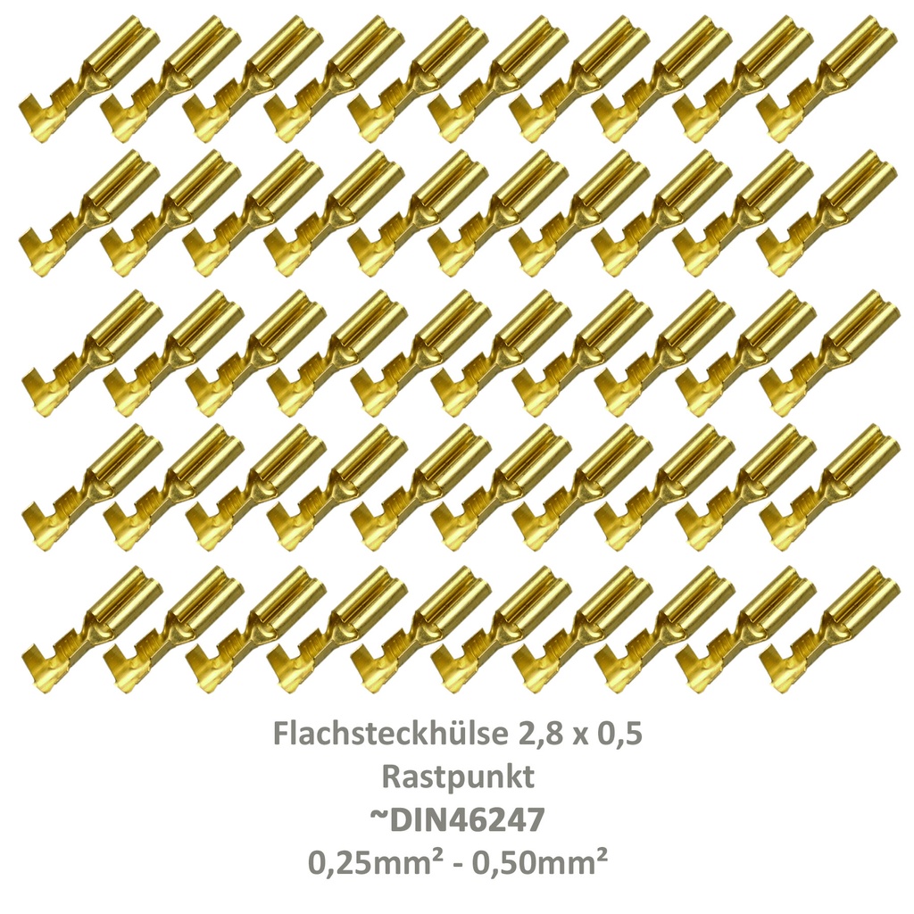 [33-0922-50] 50 Flachsteckhülse 2,8x0,5 Kabelschuh unisoliert 0,25²-0,50² Rastpunkt Fahrrad