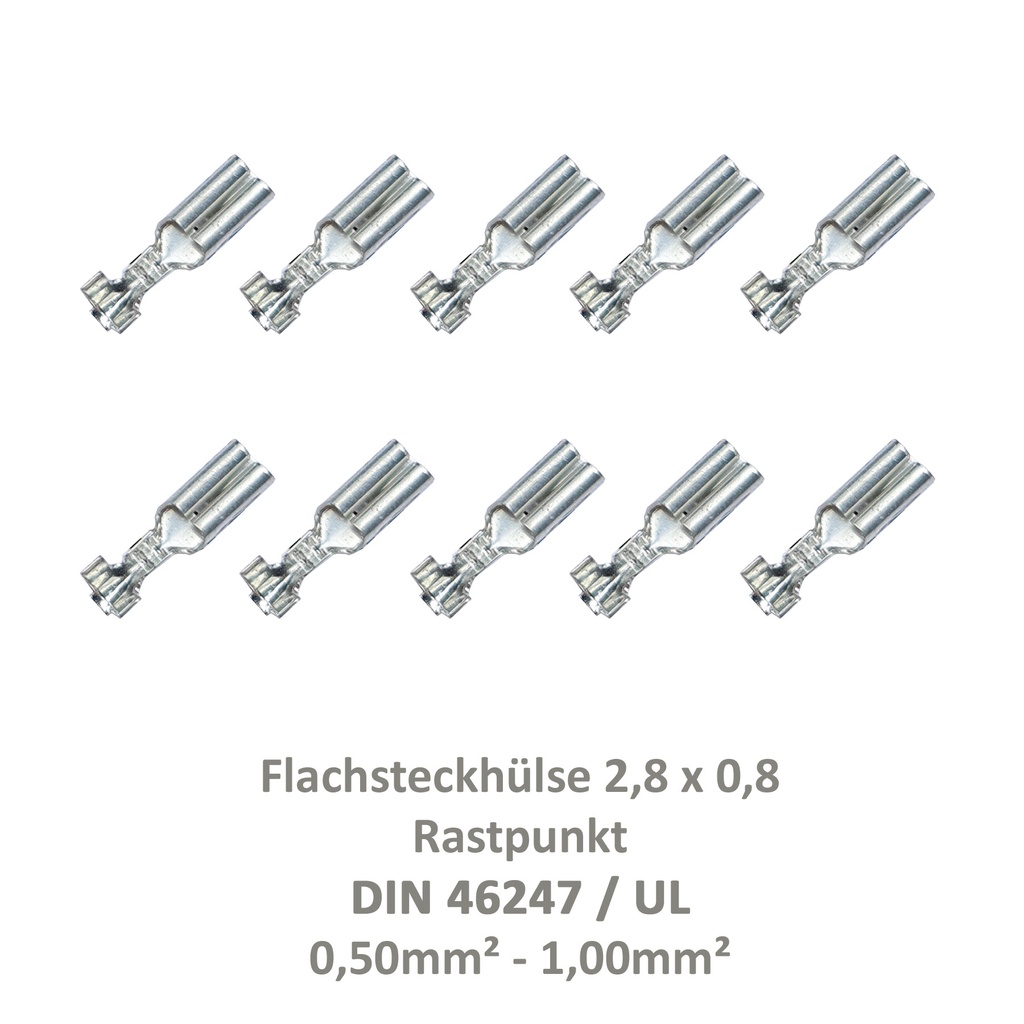 [33-0926-10] 10 Flachsteckhülse 2,8x0,8 Kabelschuh unisoliert 0,50²-1,00² Rastpunkt DIN / UL