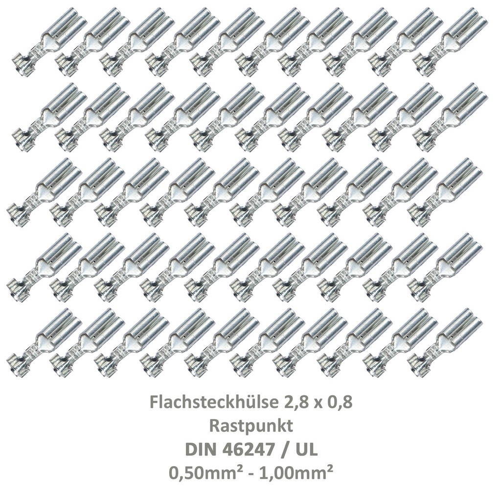 [33-0926-50] 50 Flachsteckhülse 2,8x0,8 Kabelschuh unisoliert 0,50²-1,00² Rastpunkt DIN / UL