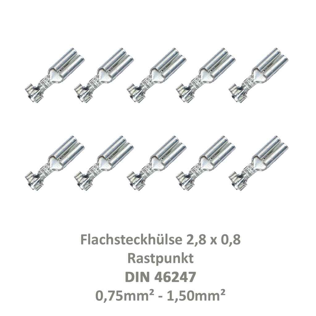 [33-0927-10] 10 Flachsteckhülse 2,8x0,8 Kabelschuh unisoliert 0,75²-1,50² Rastpunkt DIN 46247
