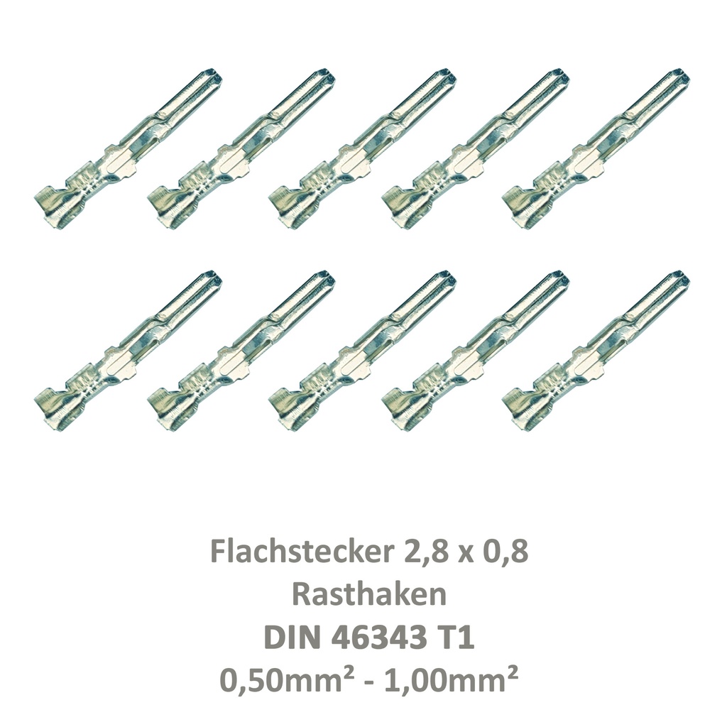 [33-0932-10] 10 Flachstecker 2,8x0,8 Kabelschuh unisoliert 0,50²-1,00² Rasthaken DIN 46343 T1