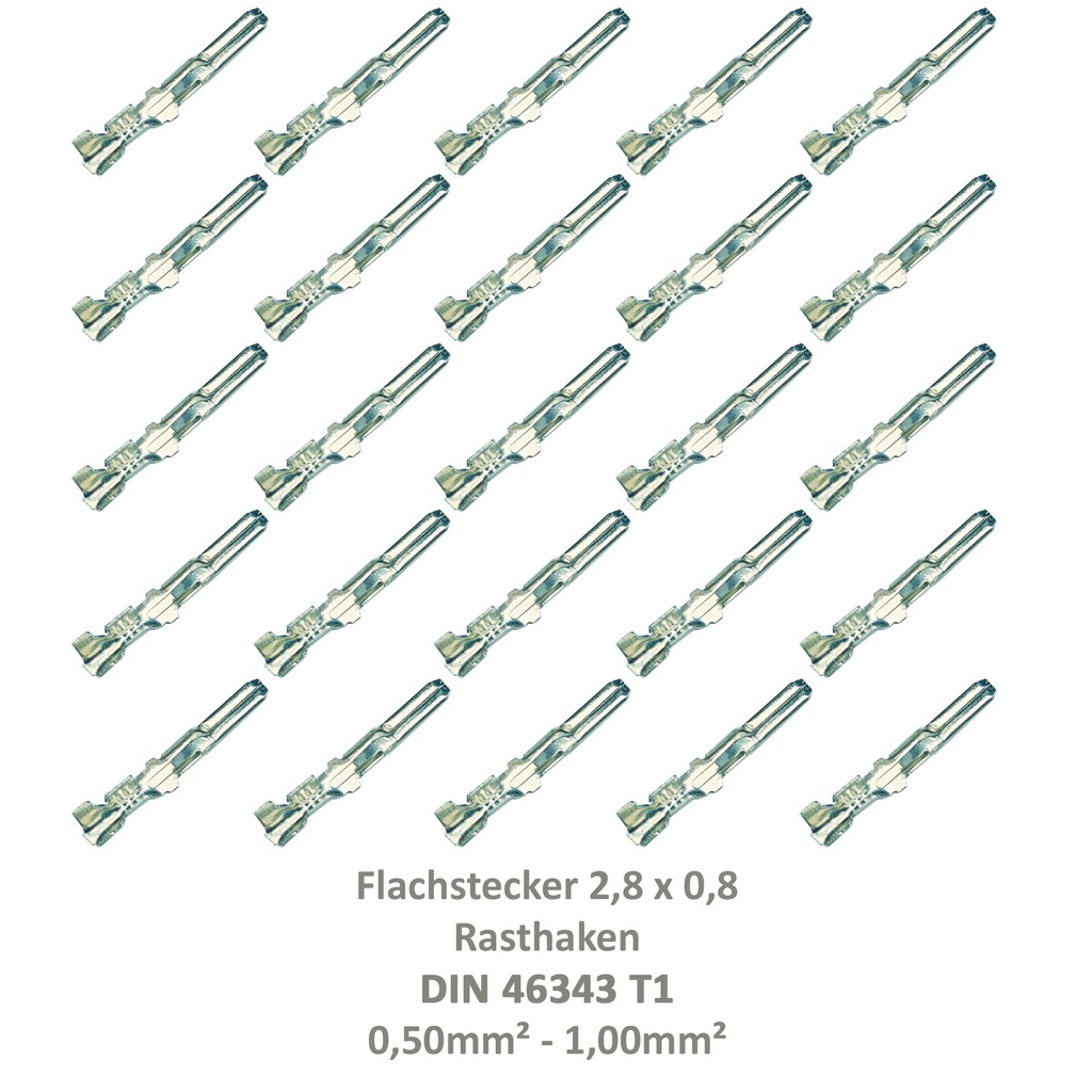 [33-0932-25] 25 Flachstecker 2,8x0,8 Kabelschuh unisoliert 0,50²-1,00² Rasthaken DIN 46343 T1